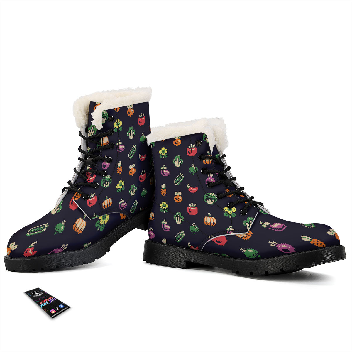 Vegetables Pixel Print Pattern Winter Boots-grizzshop