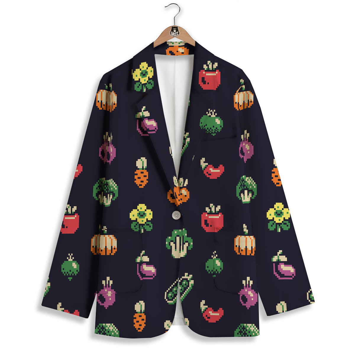 Vegetables Pixel Print Pattern Women's Blazer-grizzshop