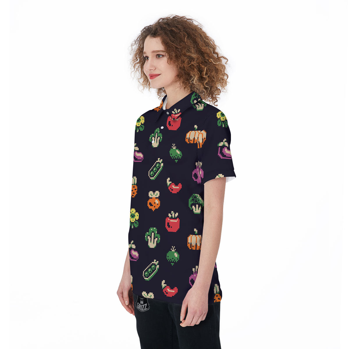 Vegetables Pixel Print Pattern Women's Golf Shirts-grizzshop