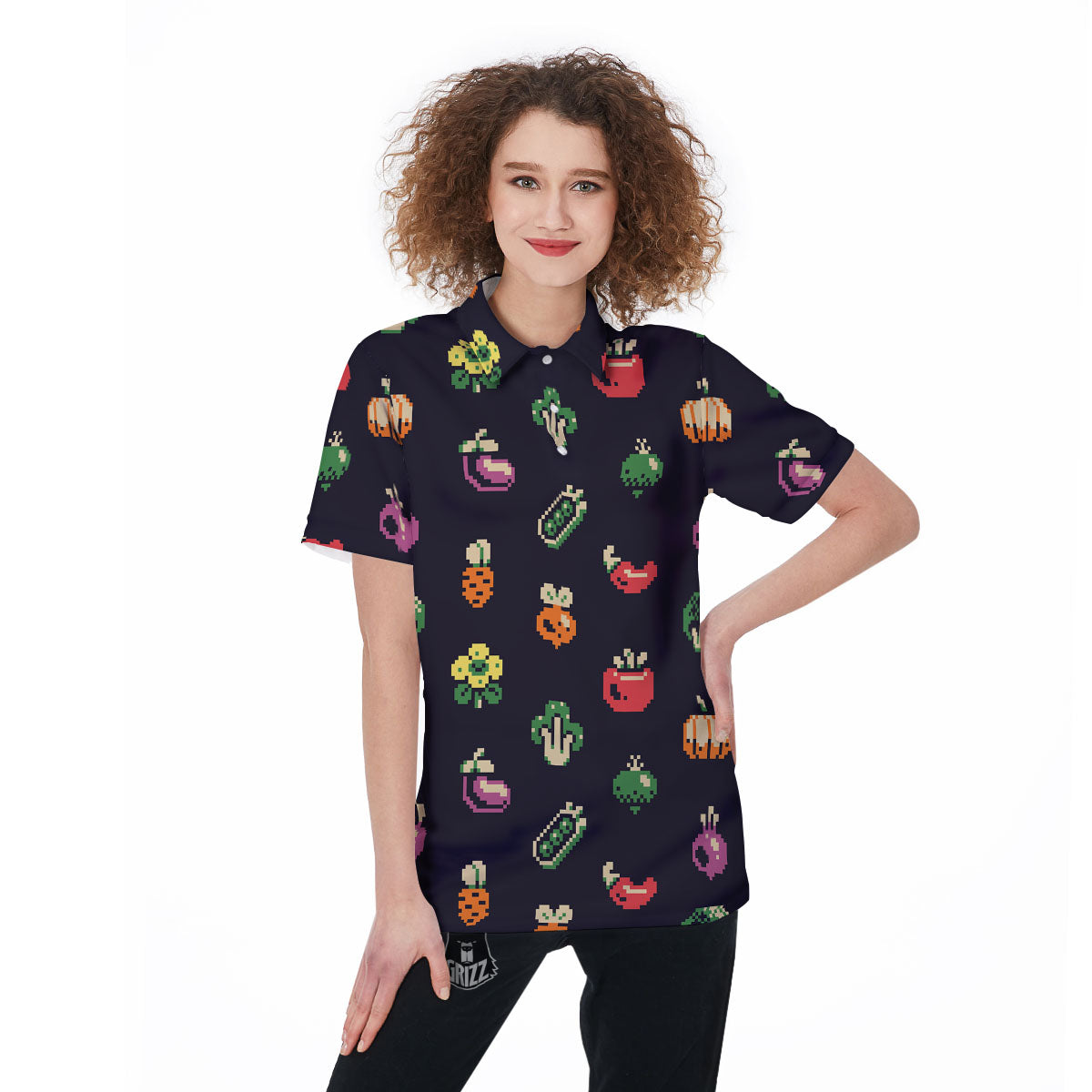 Vegetables Pixel Print Pattern Women's Golf Shirts-grizzshop