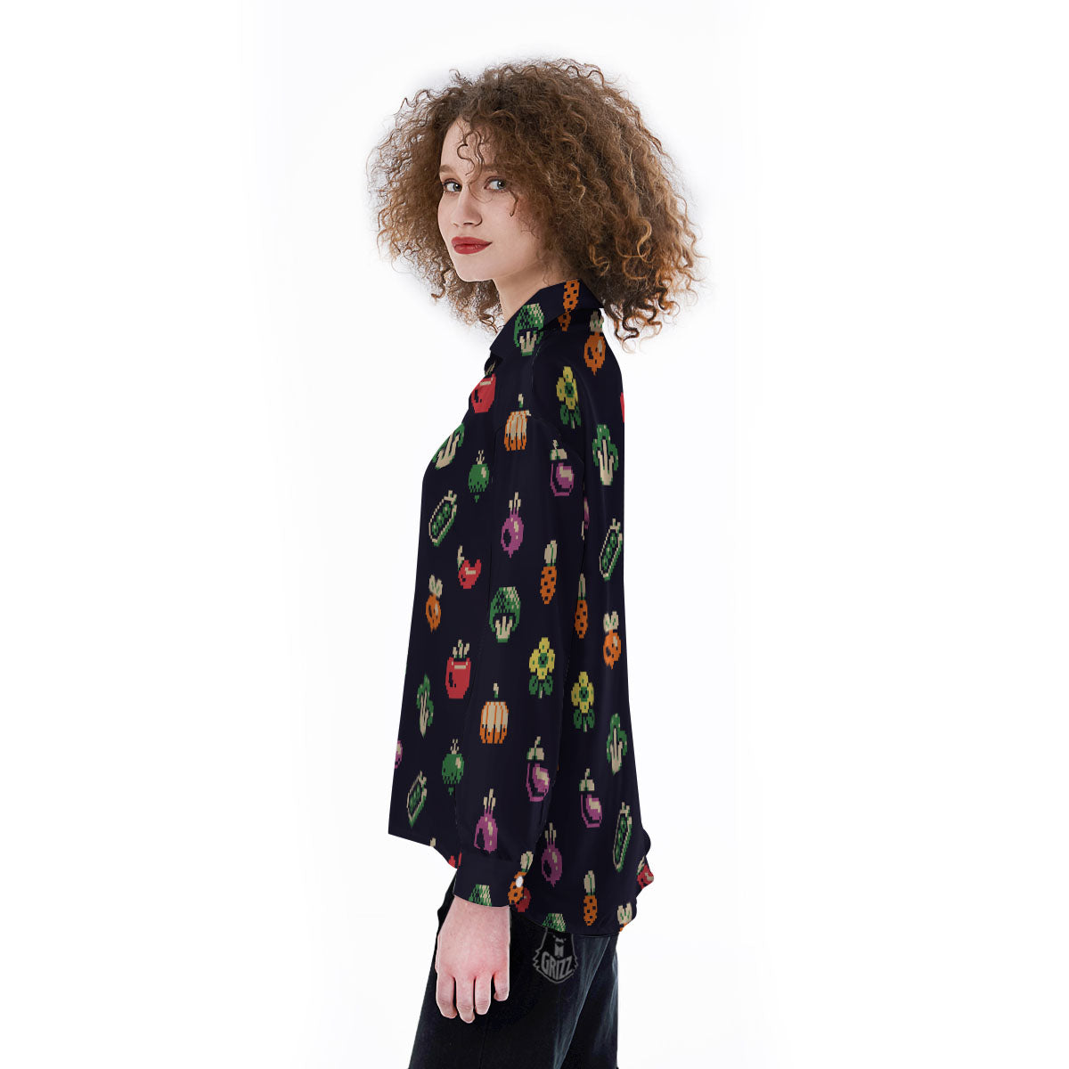Vegetables Pixel Print Pattern Women's Long Sleeve Shirts-grizzshop