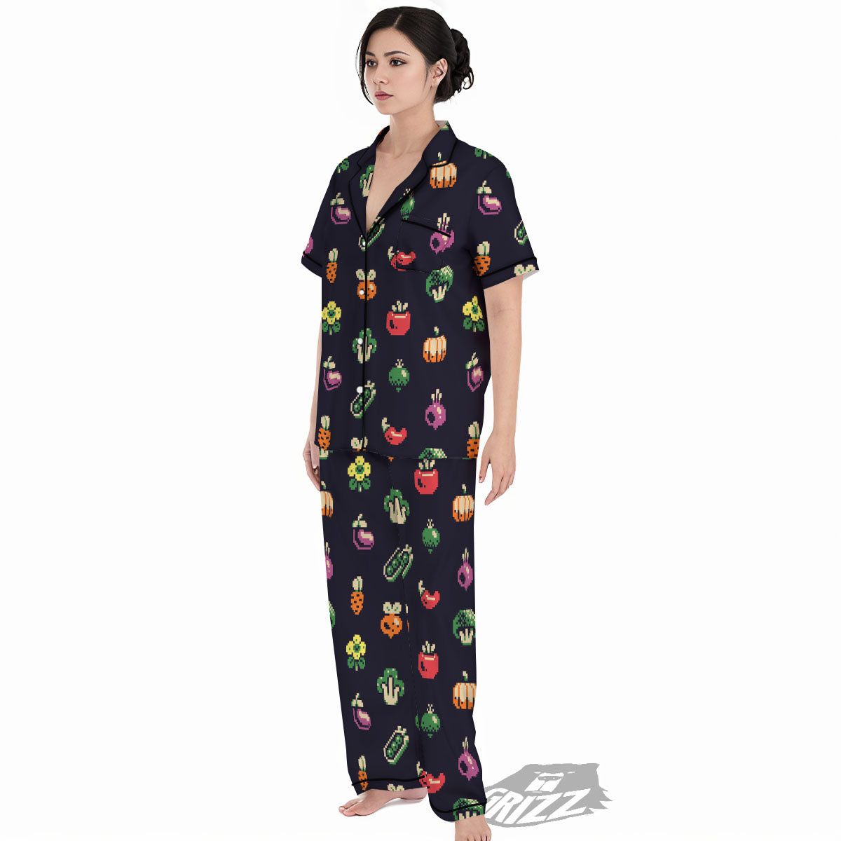 Vegetables Pixel Print Pattern Women's Pajamas Set-grizzshop