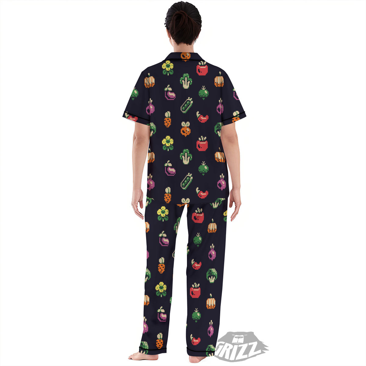 Vegetables Pixel Print Pattern Women's Pajamas Set-grizzshop