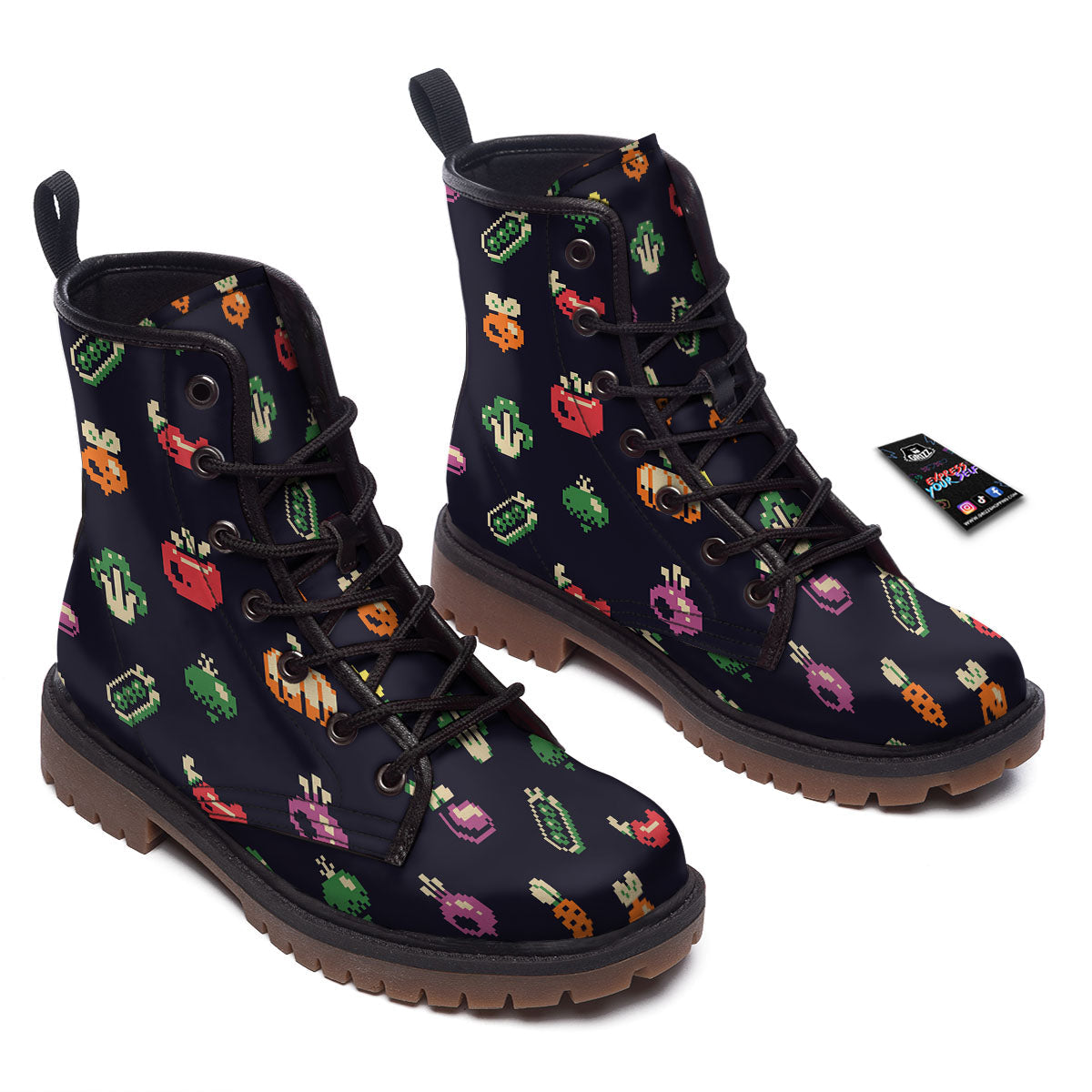 Vegetables Pixel Print Pattern Work Boots-grizzshop