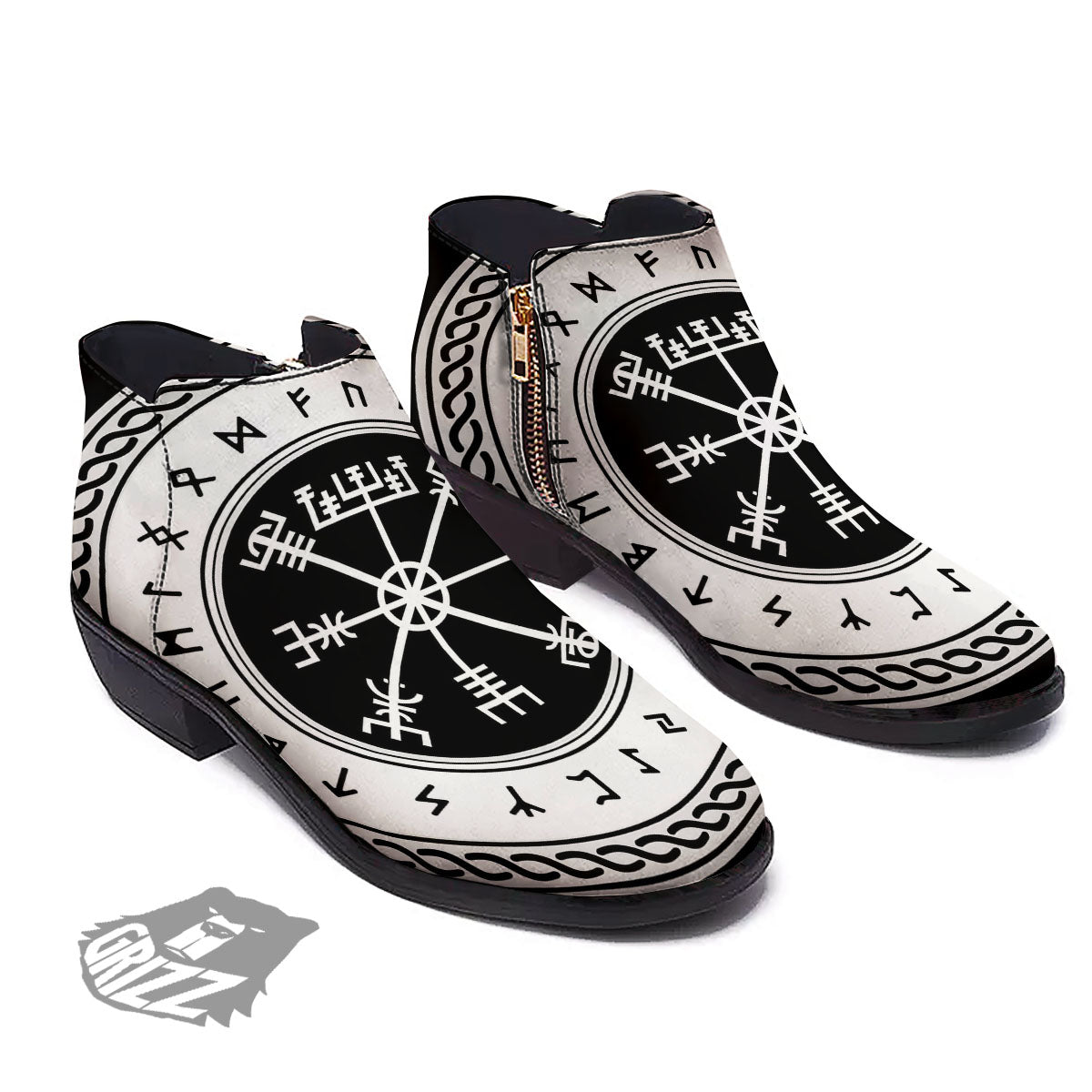 Vegvisir Viking Print Ankle Boots-grizzshop