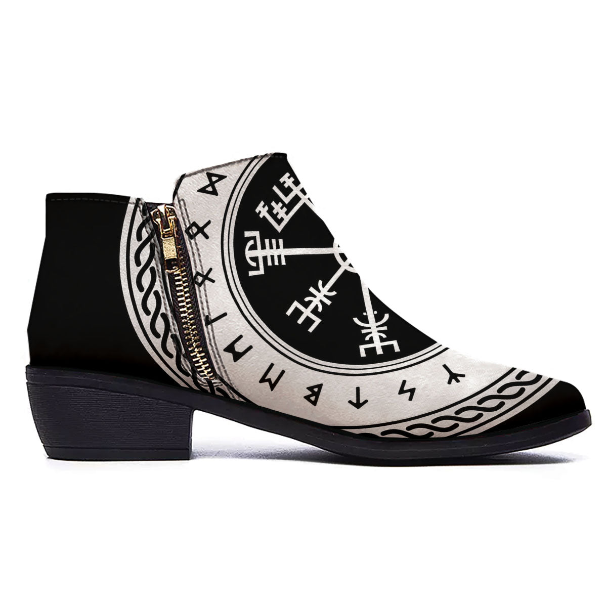 Vegvisir Viking Print Ankle Boots-grizzshop