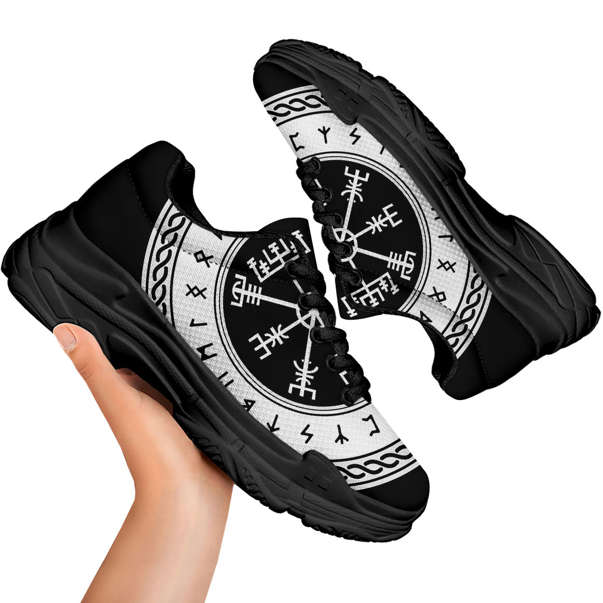Vegvisir Viking Print Black Chunky Shoes-grizzshop