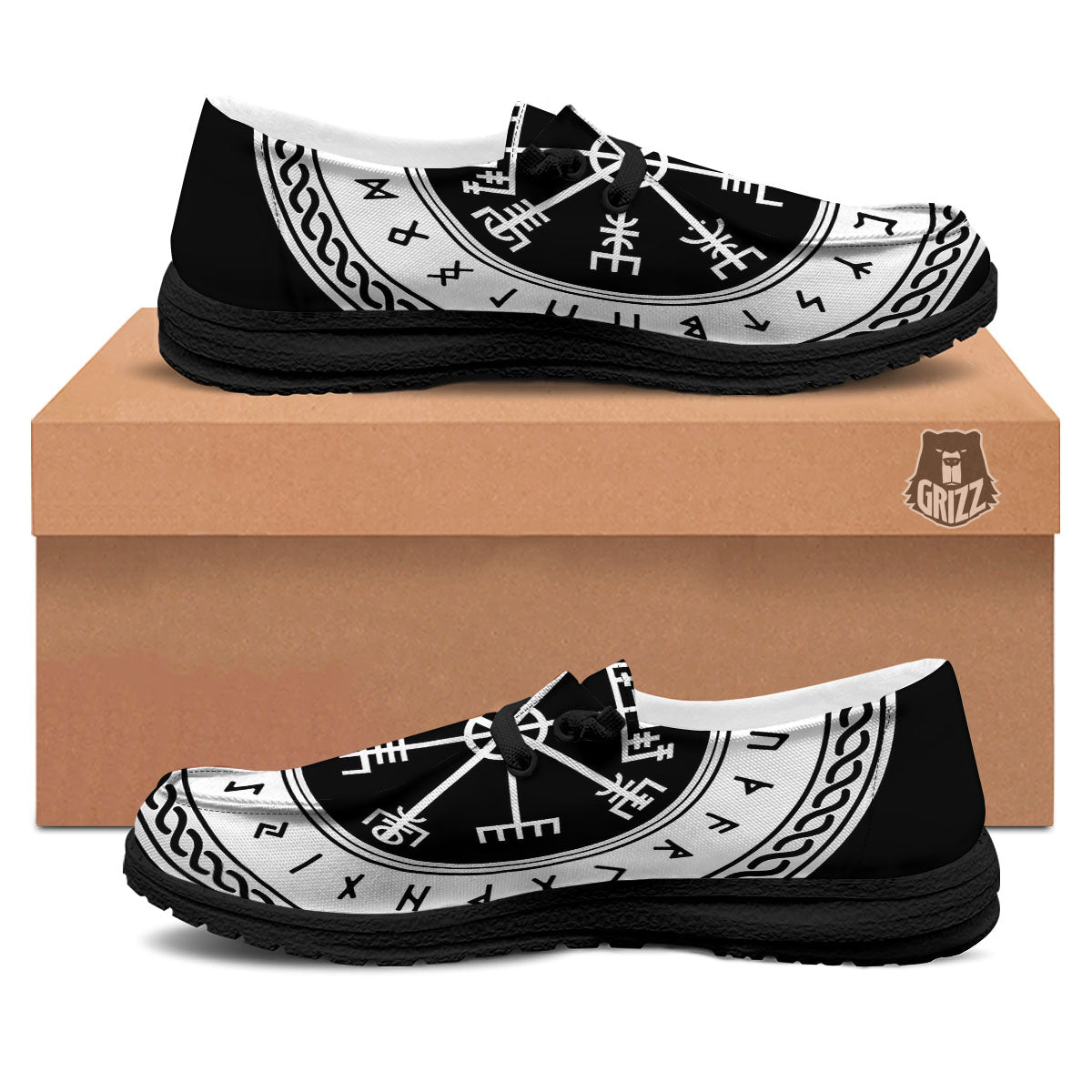 Vegvisir Viking Print Black Loafers-grizzshop