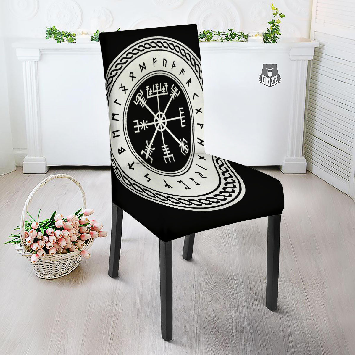 Vegvisir Viking Print Dining Chair Slipcover-grizzshop