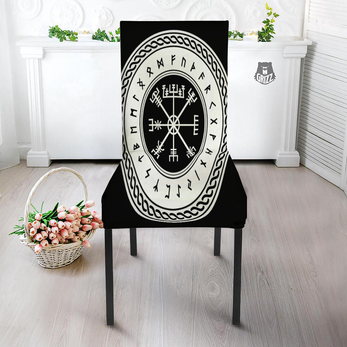 Vegvisir Viking Print Dining Chair Slipcover-grizzshop