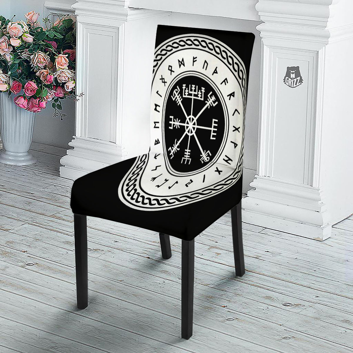 Vegvisir Viking Print Dining Chair Slipcover-grizzshop