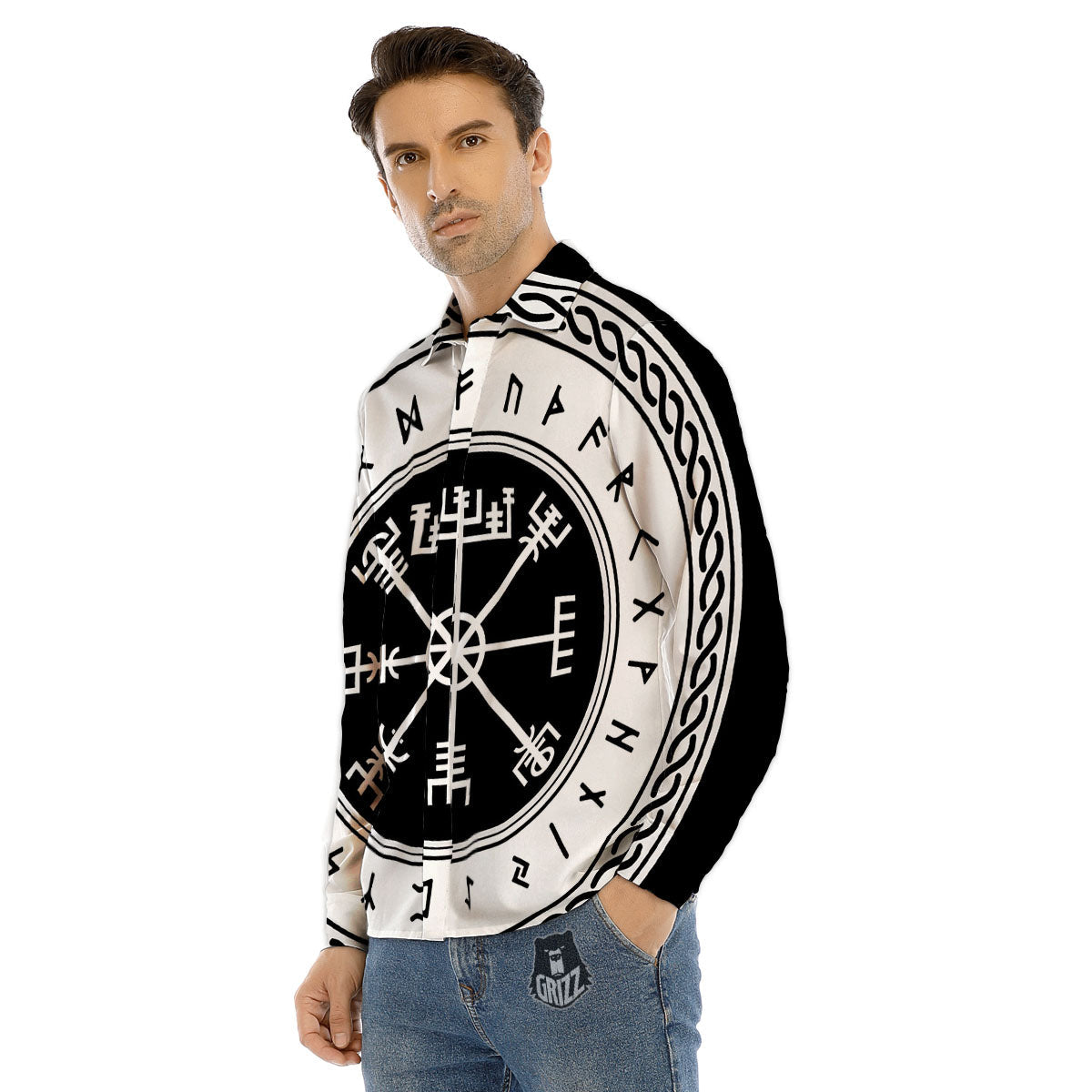 Vegvisir Viking Print Men's Dress Shirts-grizzshop