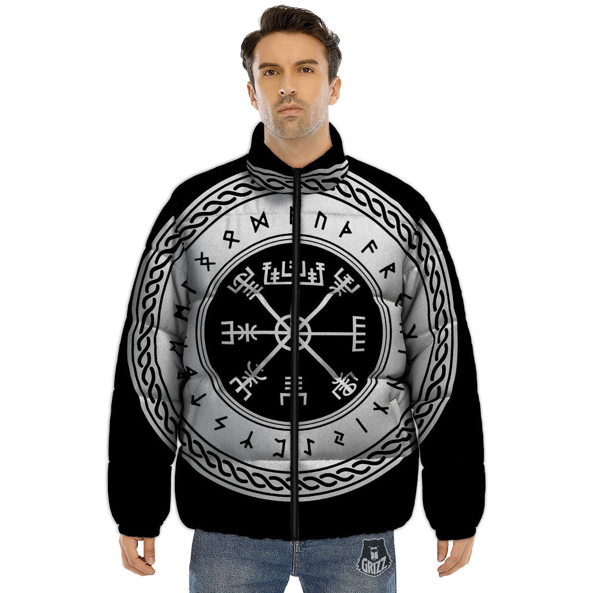 Vegvisir Viking Print Puffer Jacket-grizzshop