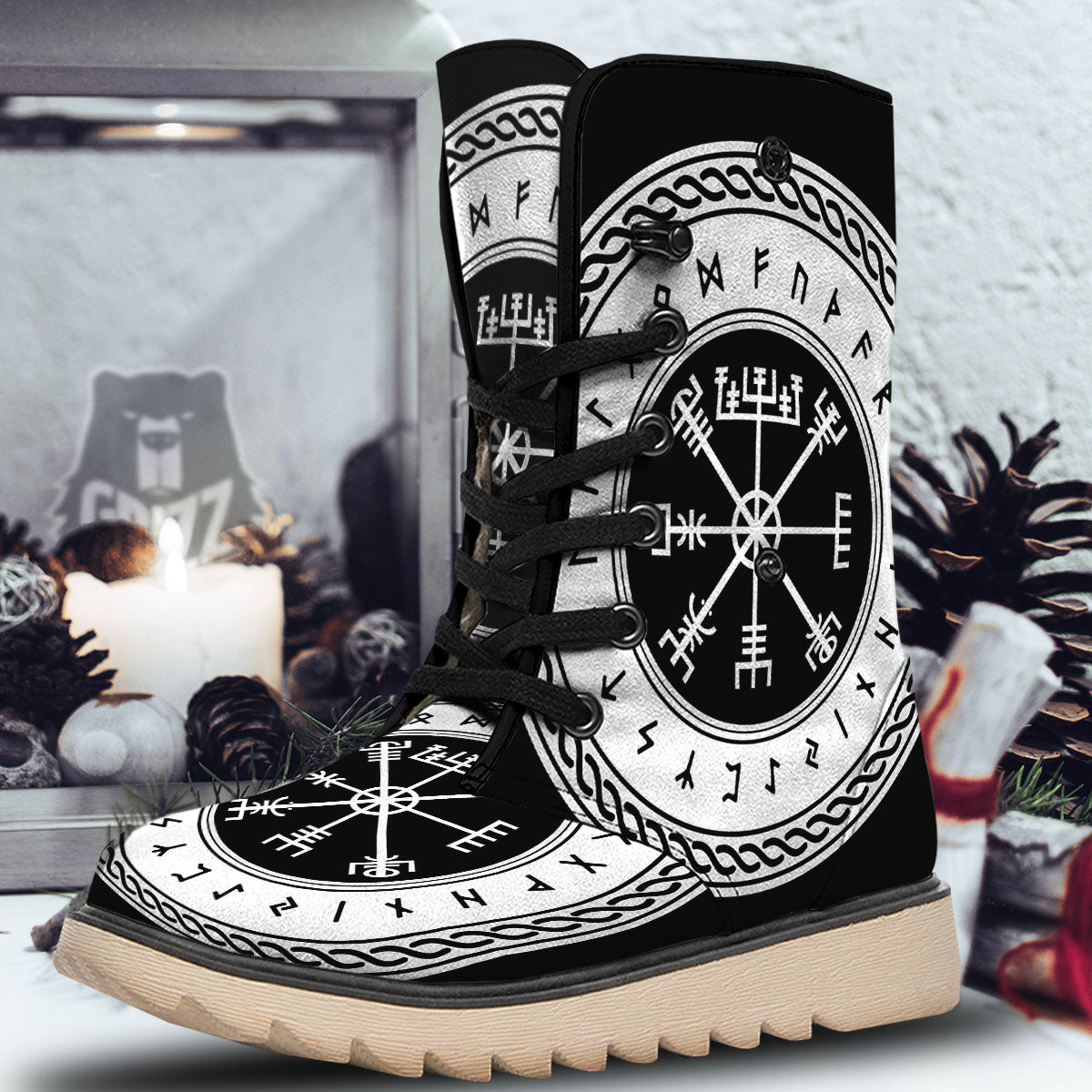 Vegvisir Viking Print Snow Boots-grizzshop