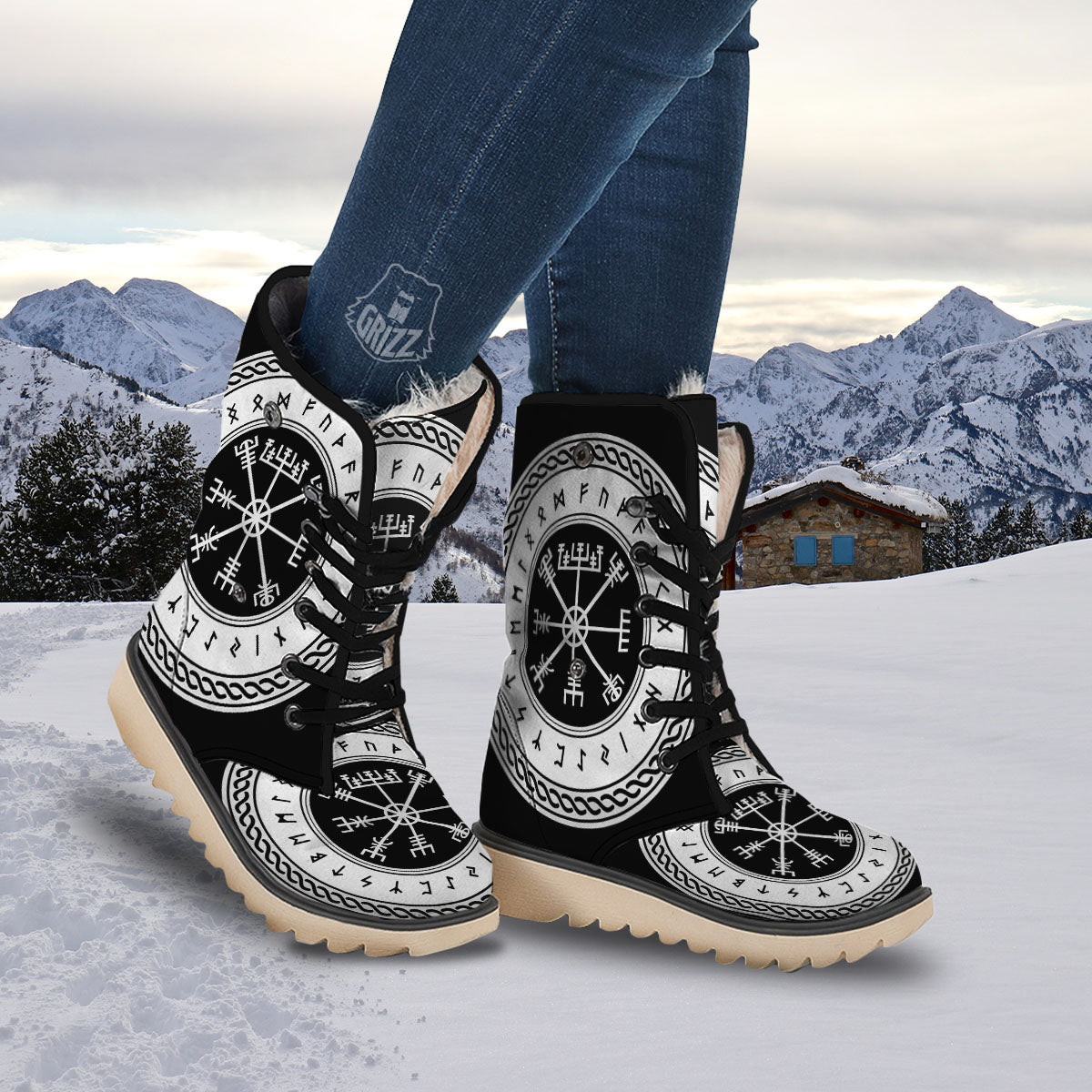 Vegvisir Viking Print Snow Boots-grizzshop