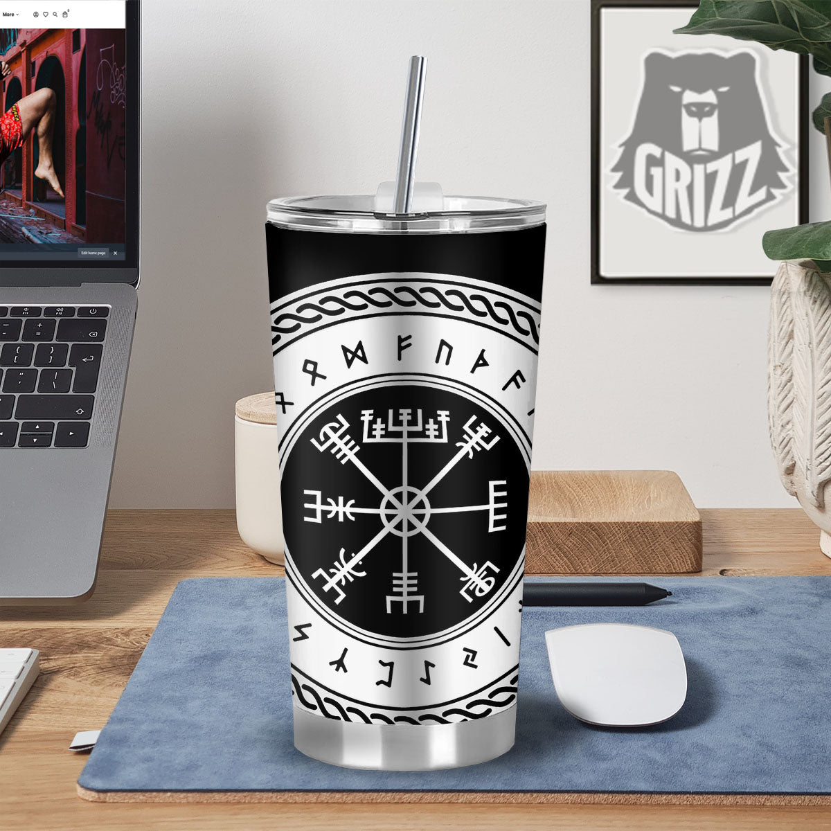 Vegvisir Viking Print Tumbler-grizzshop