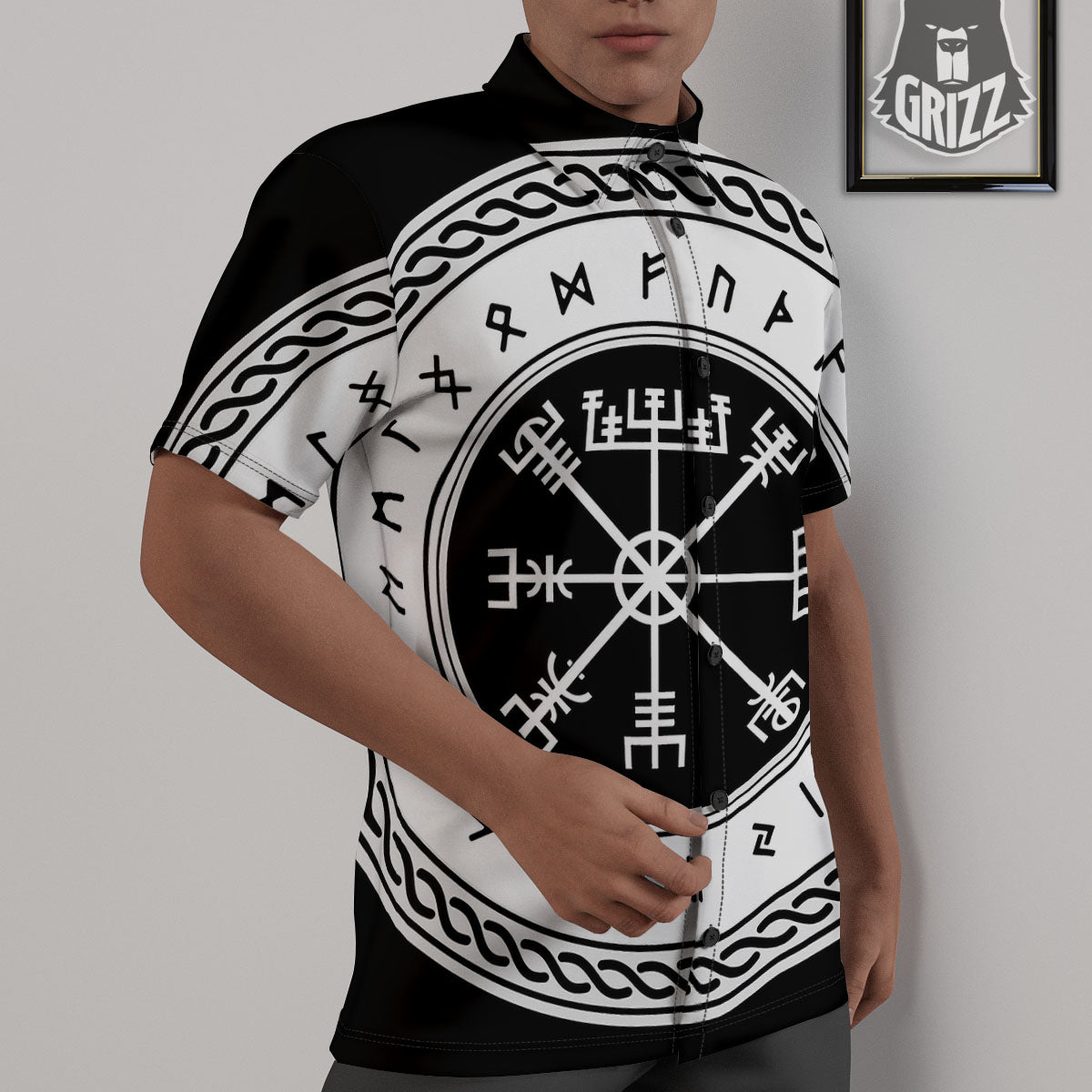 Vegvisir Viking Print Untucked Shirts-grizzshop