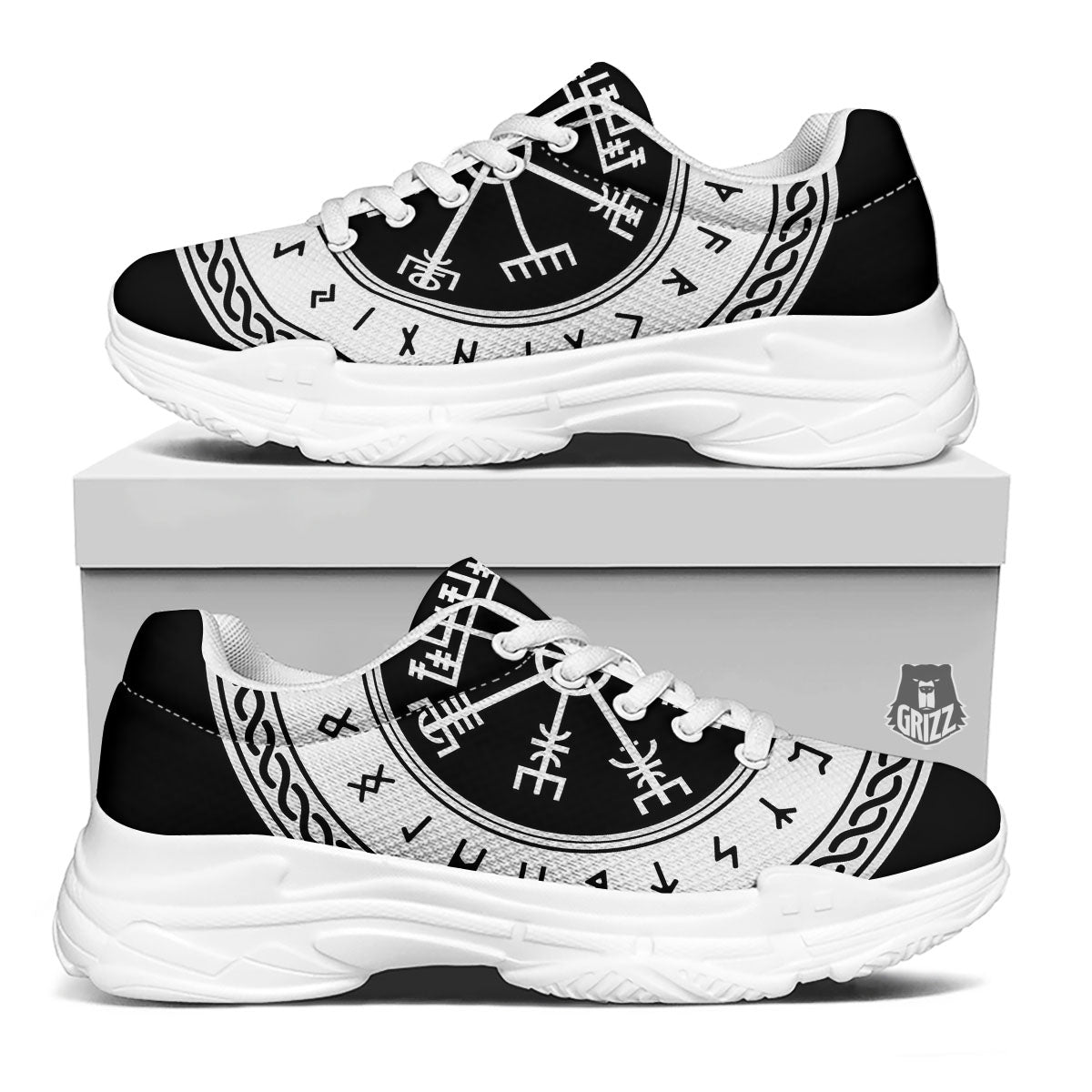 Vegvisir Viking Print White Chunky Shoes-grizzshop