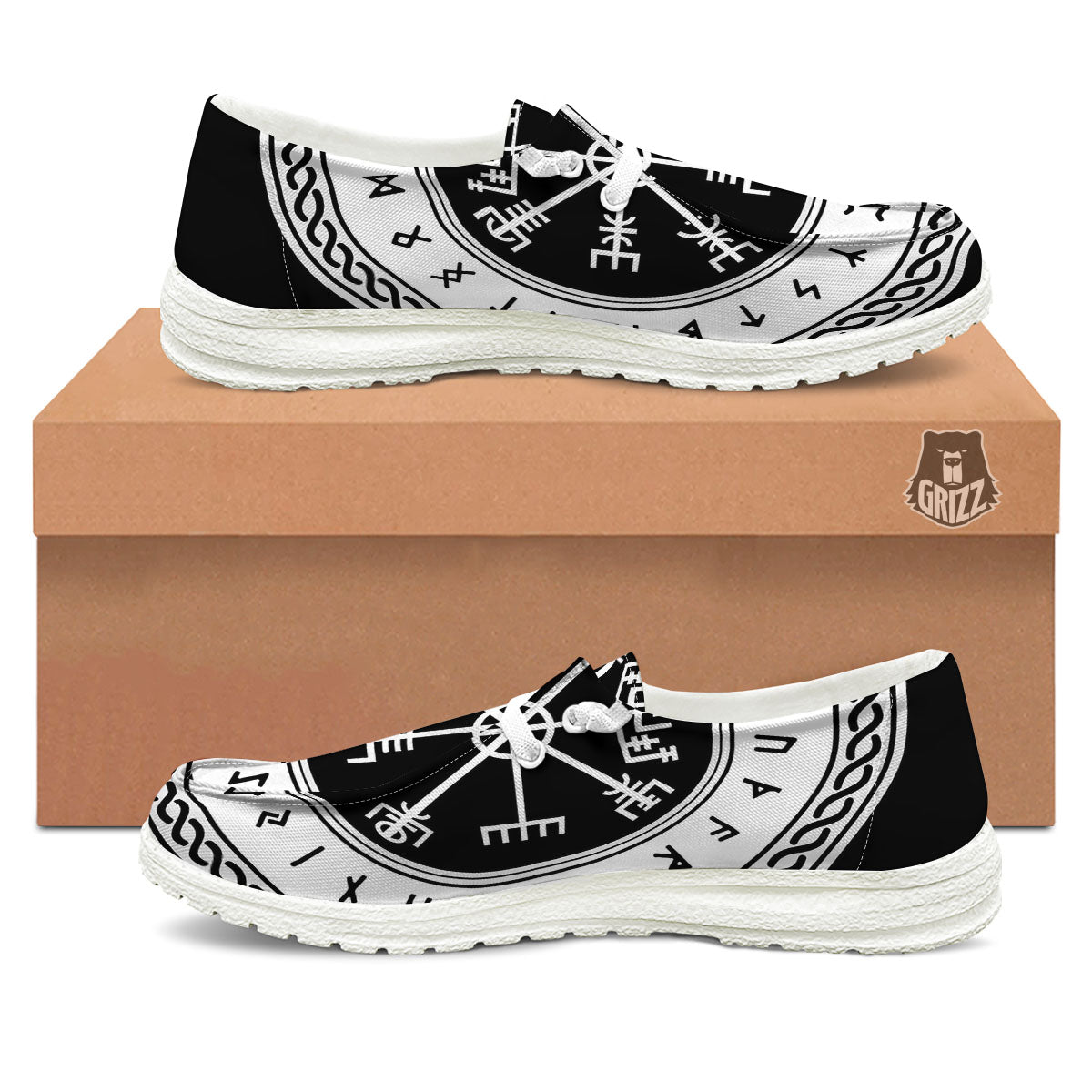 Vegvisir Viking Print White Loafers-grizzshop
