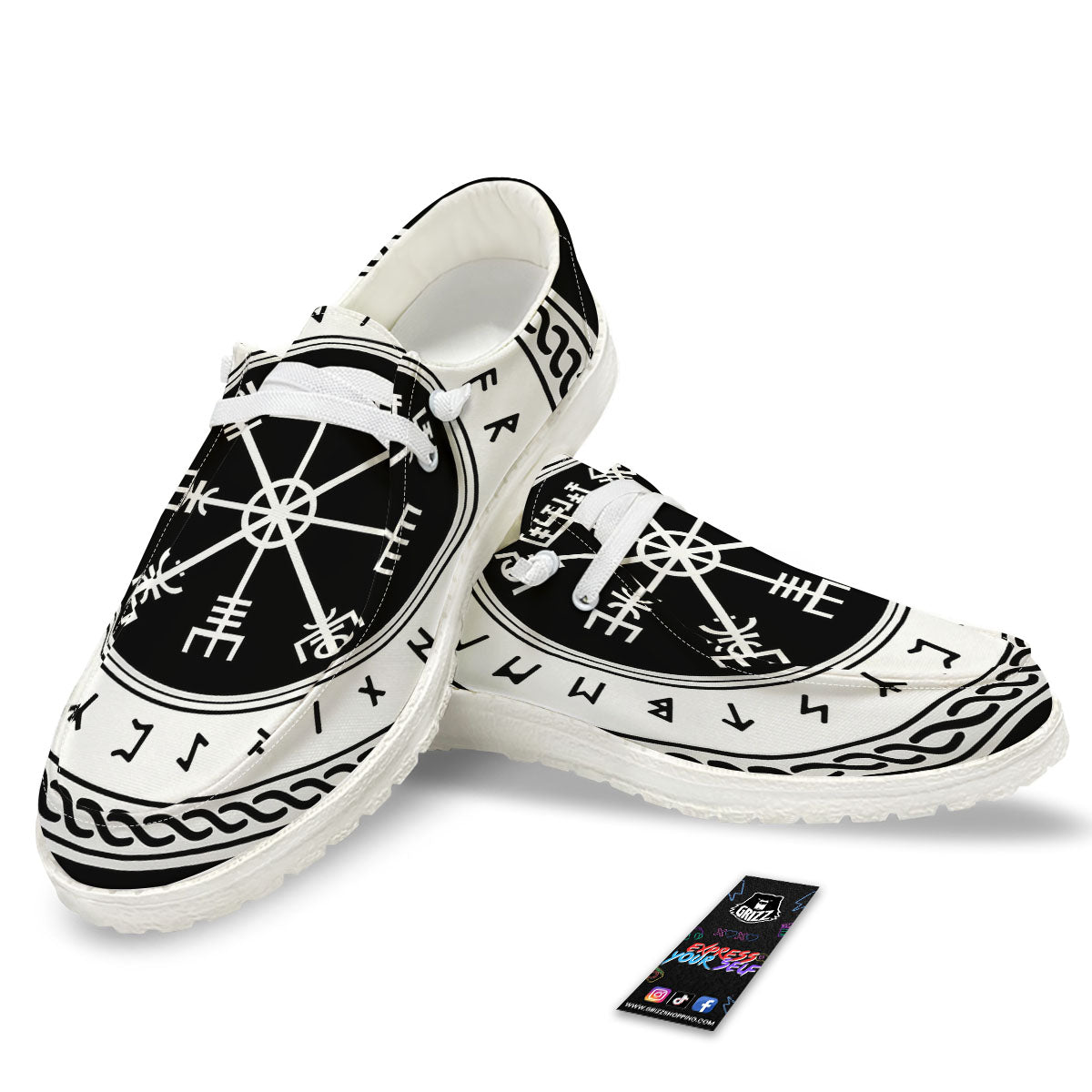 Vegvisir Viking Print White Loafers-grizzshop