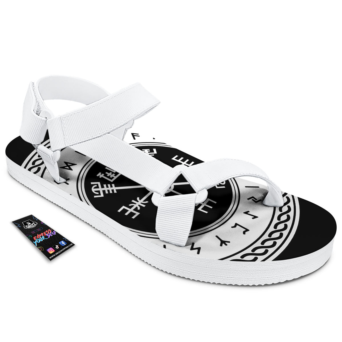Vegvisir Viking Print White Open Toe Sandals-grizzshop