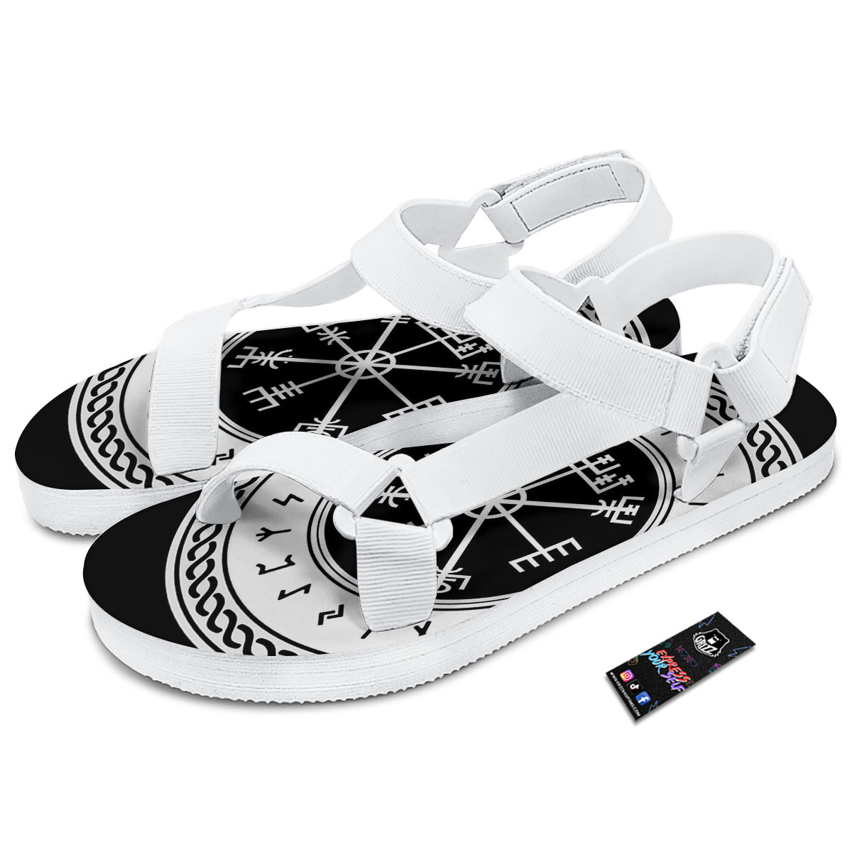 Vegvisir Viking Print White Open Toe Sandals-grizzshop