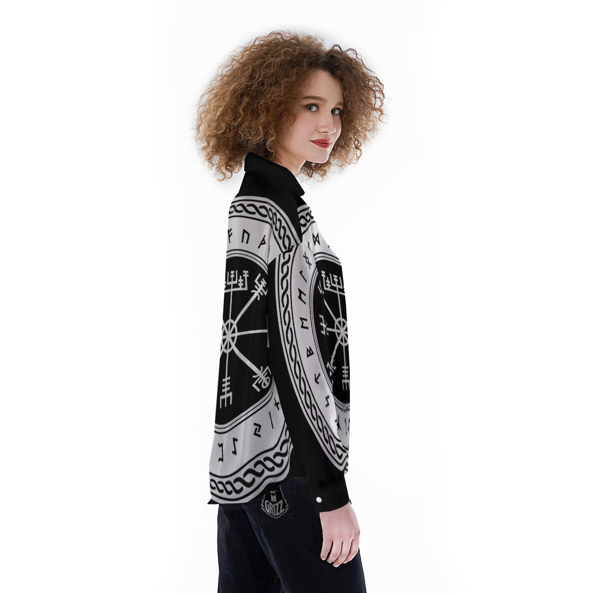 Vegvisir Viking Print Women's Long Sleeve Shirts-grizzshop
