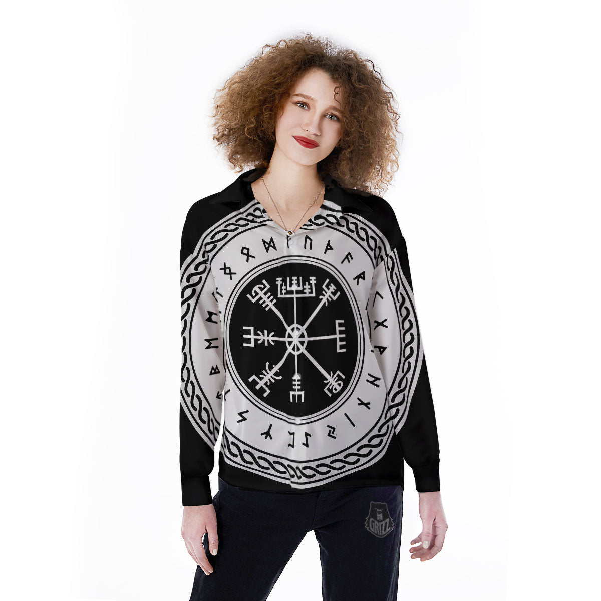 Vegvisir Viking Print Women's Long Sleeve Shirts-grizzshop