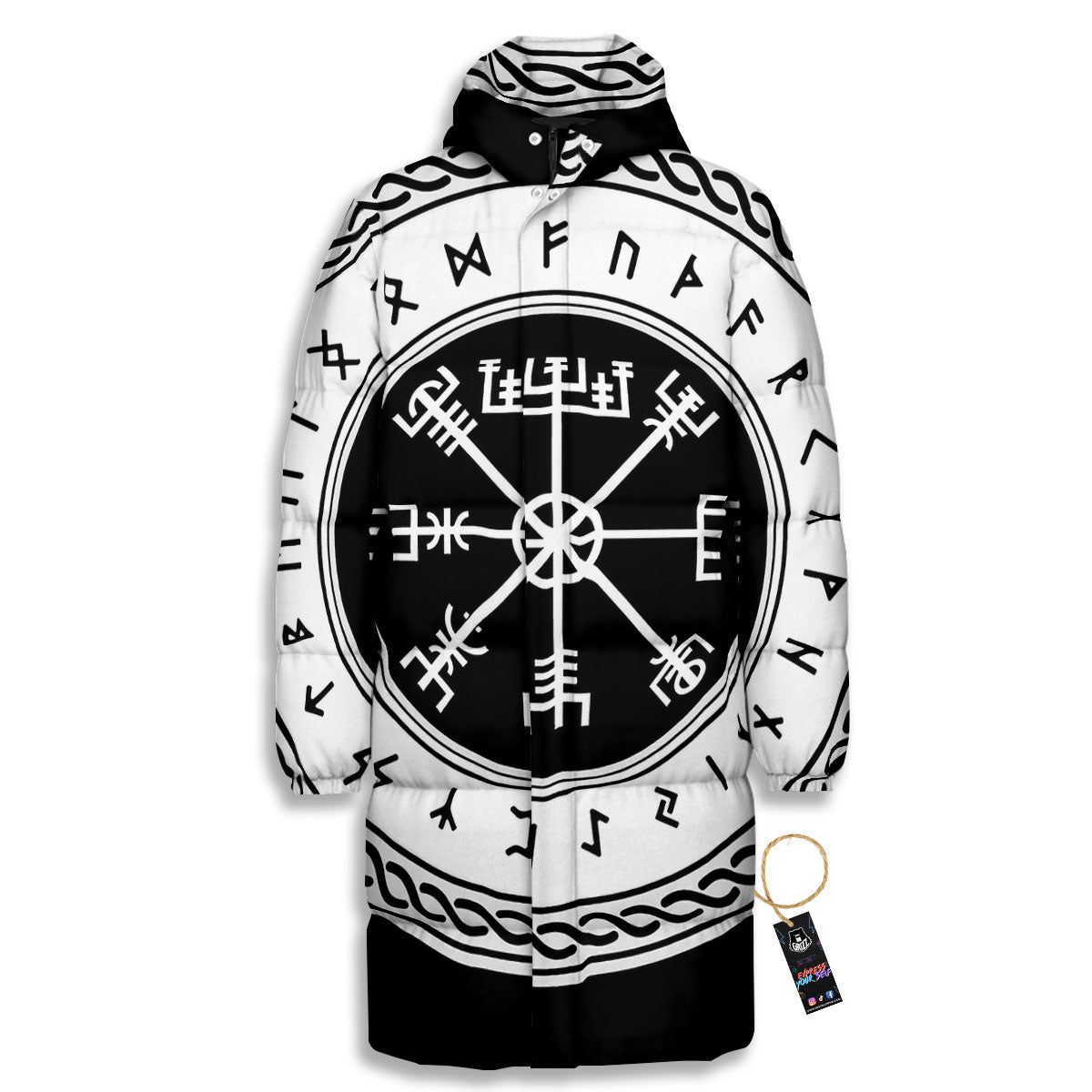 Vegvisir Viking Print Long Down Jacket