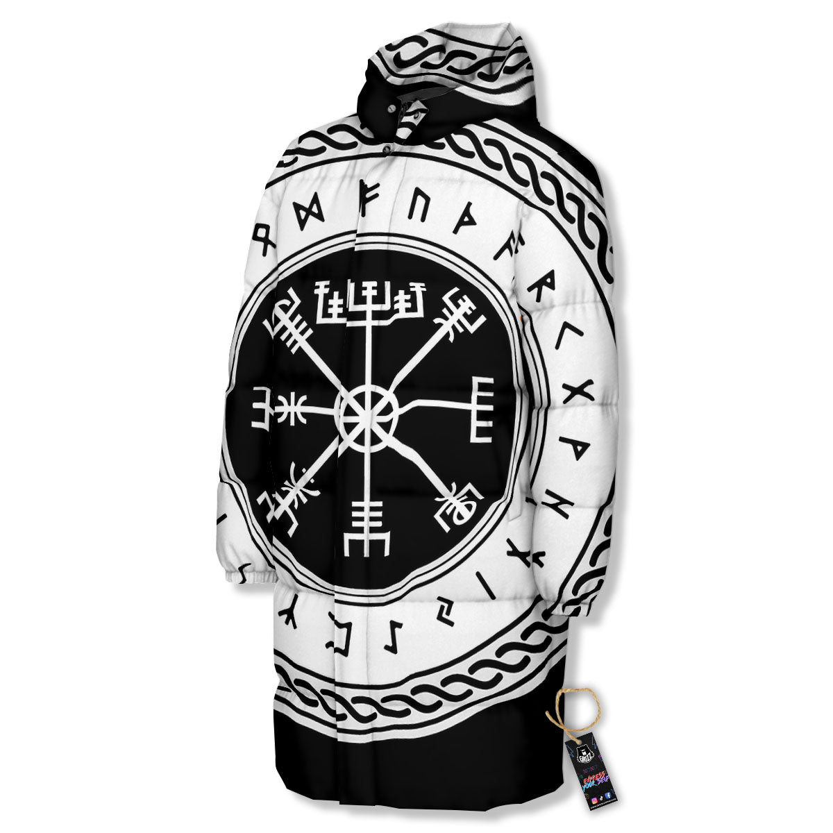 Vegvisir Viking Print Long Down Jacket