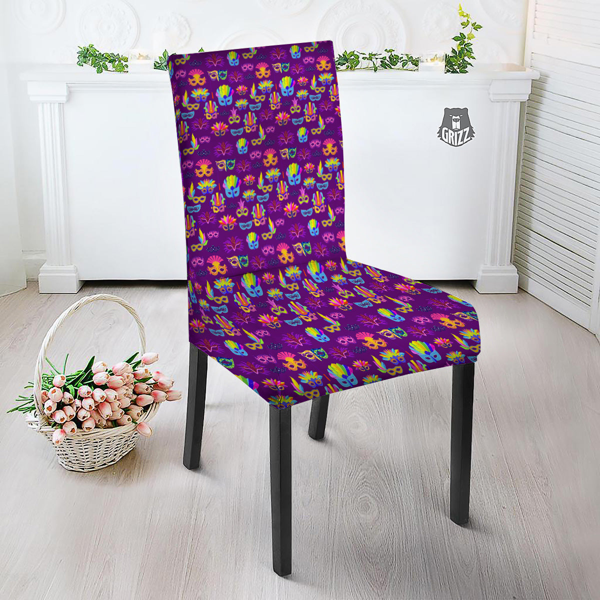 Venice Carnival Mask Print Pattern Dining Chair Slipcover-grizzshop
