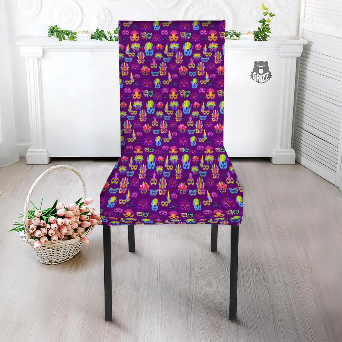 Venice Carnival Mask Print Pattern Dining Chair Slipcover-grizzshop