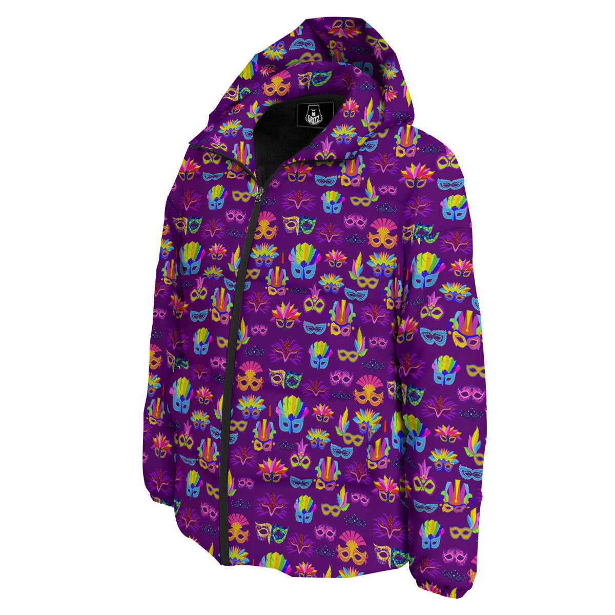 Venice Carnival Mask Print Pattern Down Jacket-grizzshop