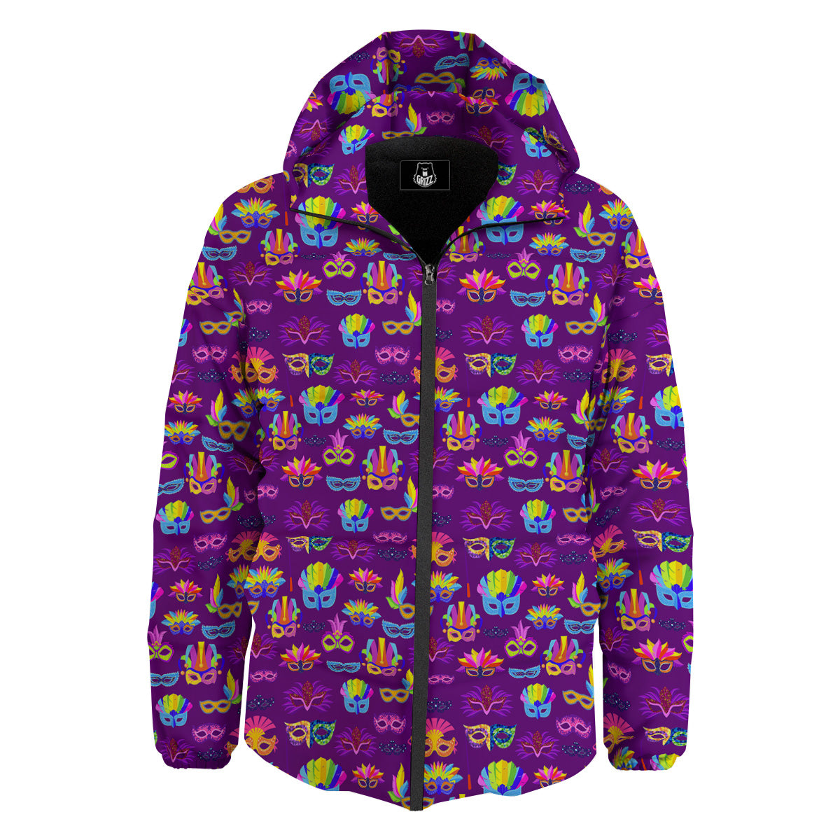 Venice Carnival Mask Print Pattern Down Jacket-grizzshop