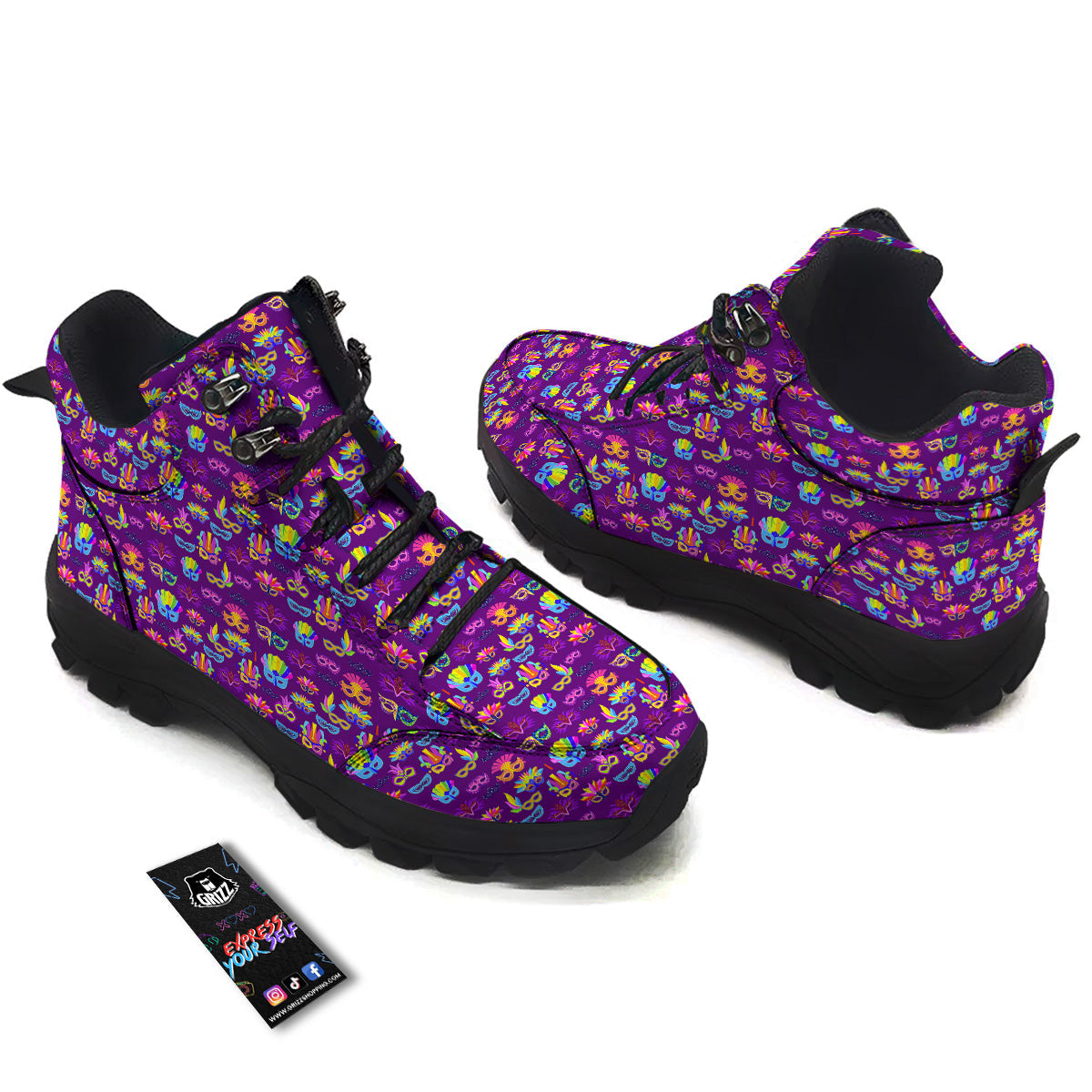 Venice Carnival Mask Print Pattern Hiking Shoes-grizzshop