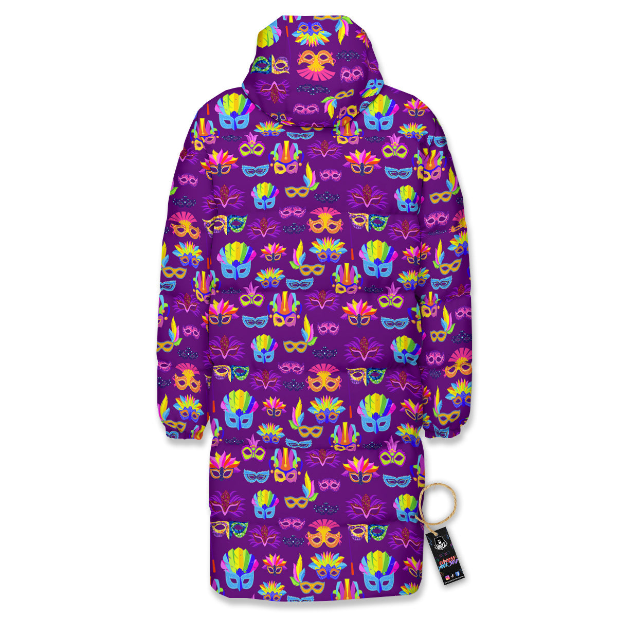 Venice Carnival Mask Print Pattern Long Down Jacket-grizzshop