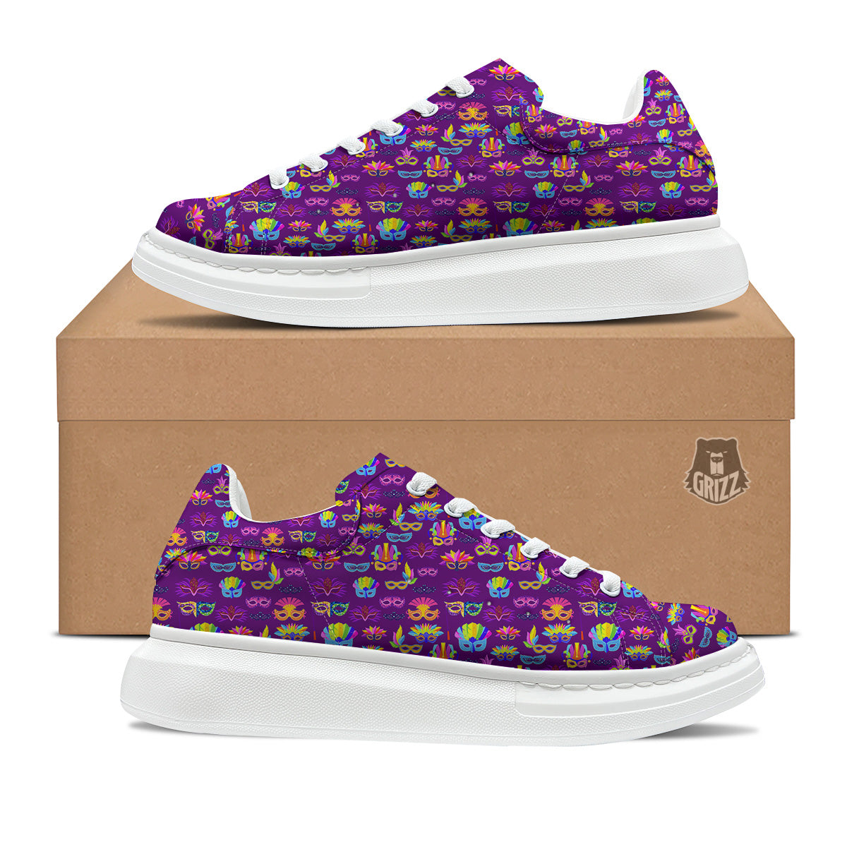 Venice Carnival Mask Print Pattern Platform Shoes-grizzshop