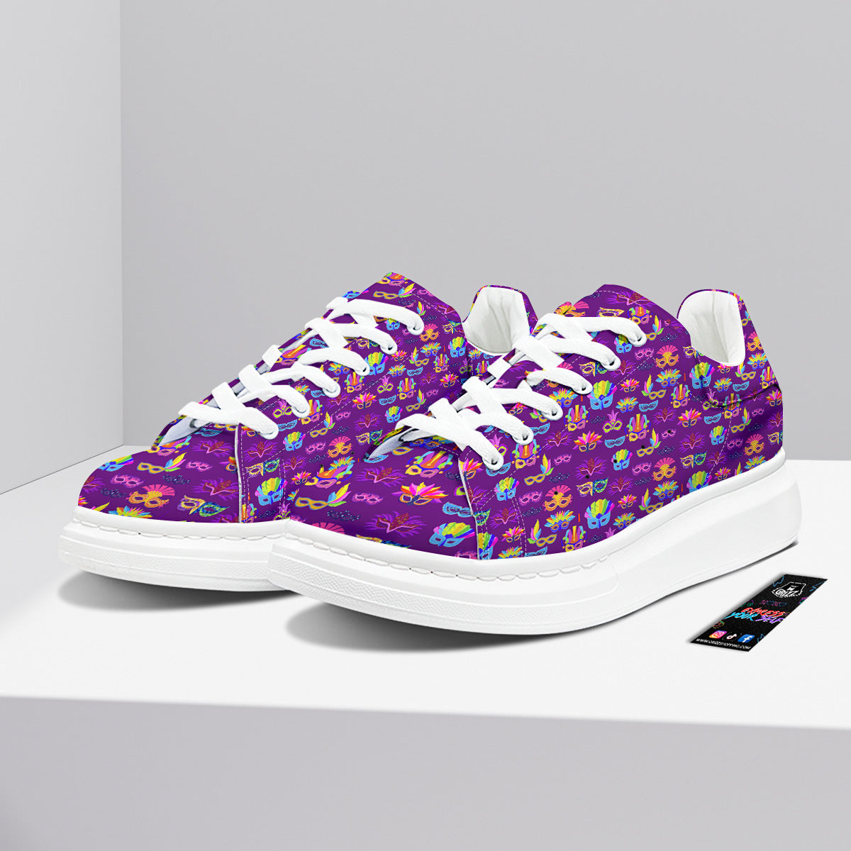 Venice Carnival Mask Print Pattern Platform Shoes-grizzshop