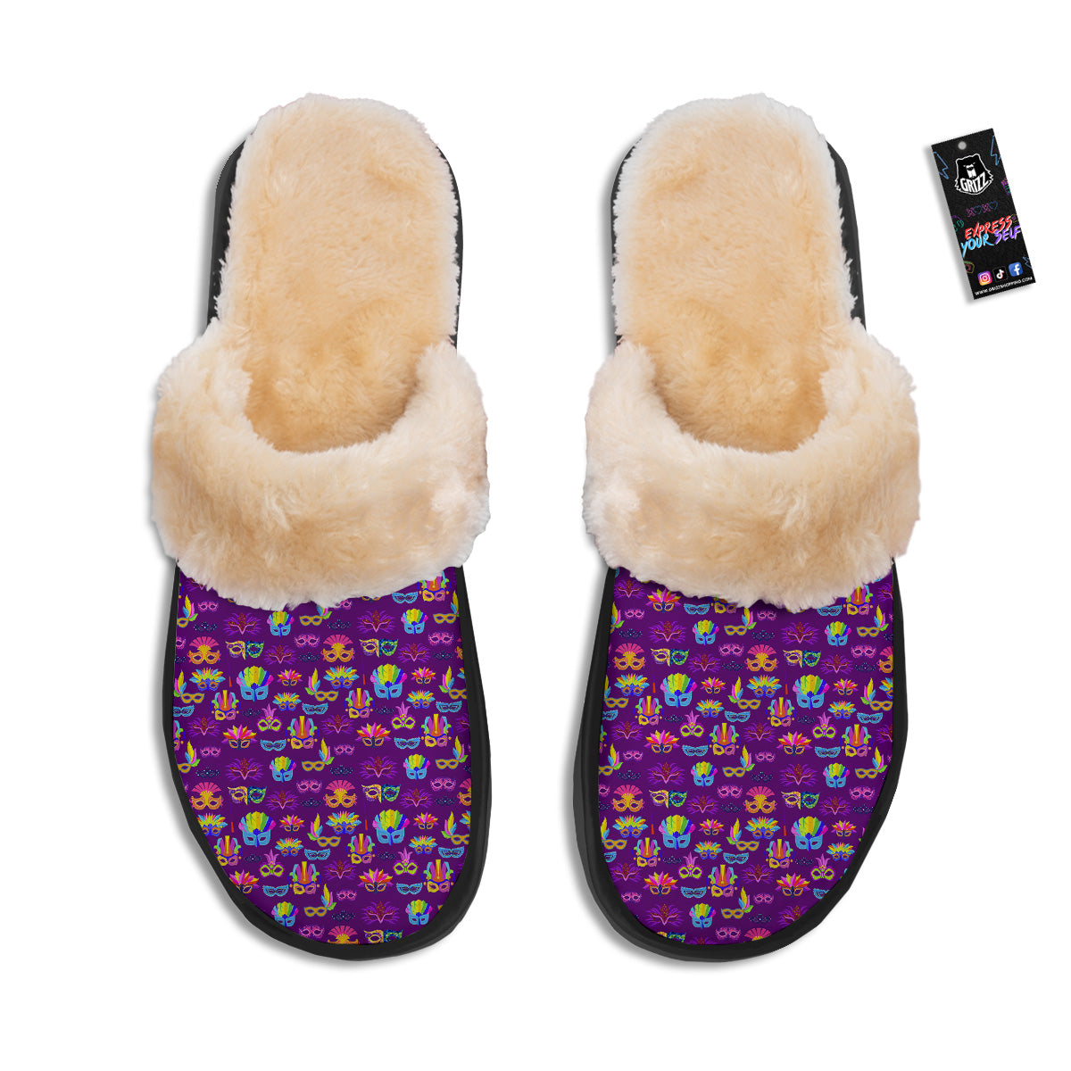 Venice Carnival Mask Print Pattern Slippers-grizzshop