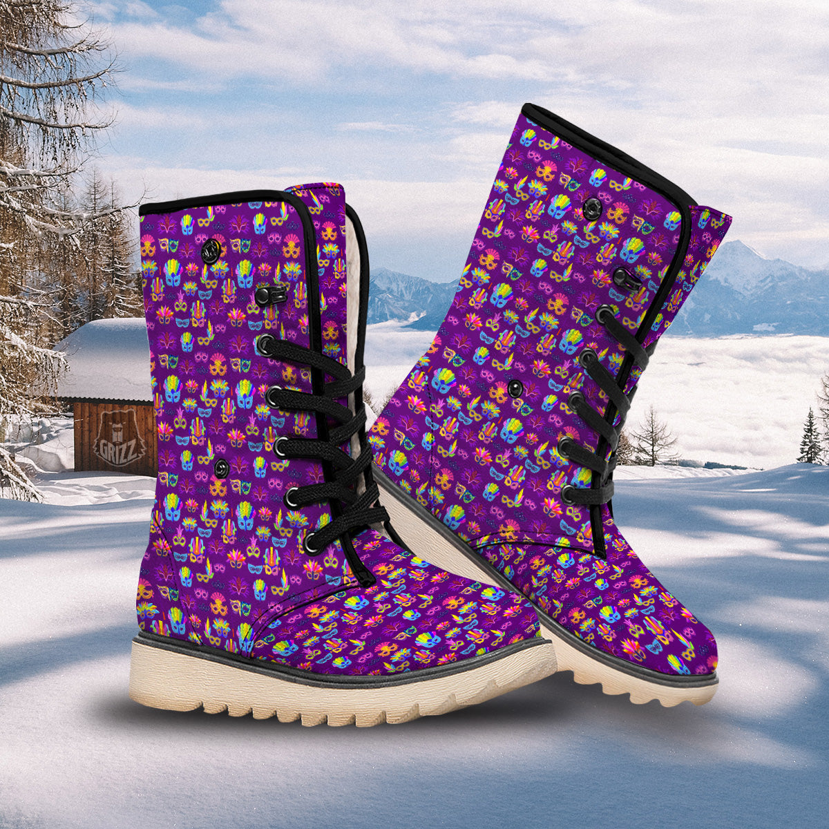 Venice Carnival Mask Print Pattern Snow Boots-grizzshop