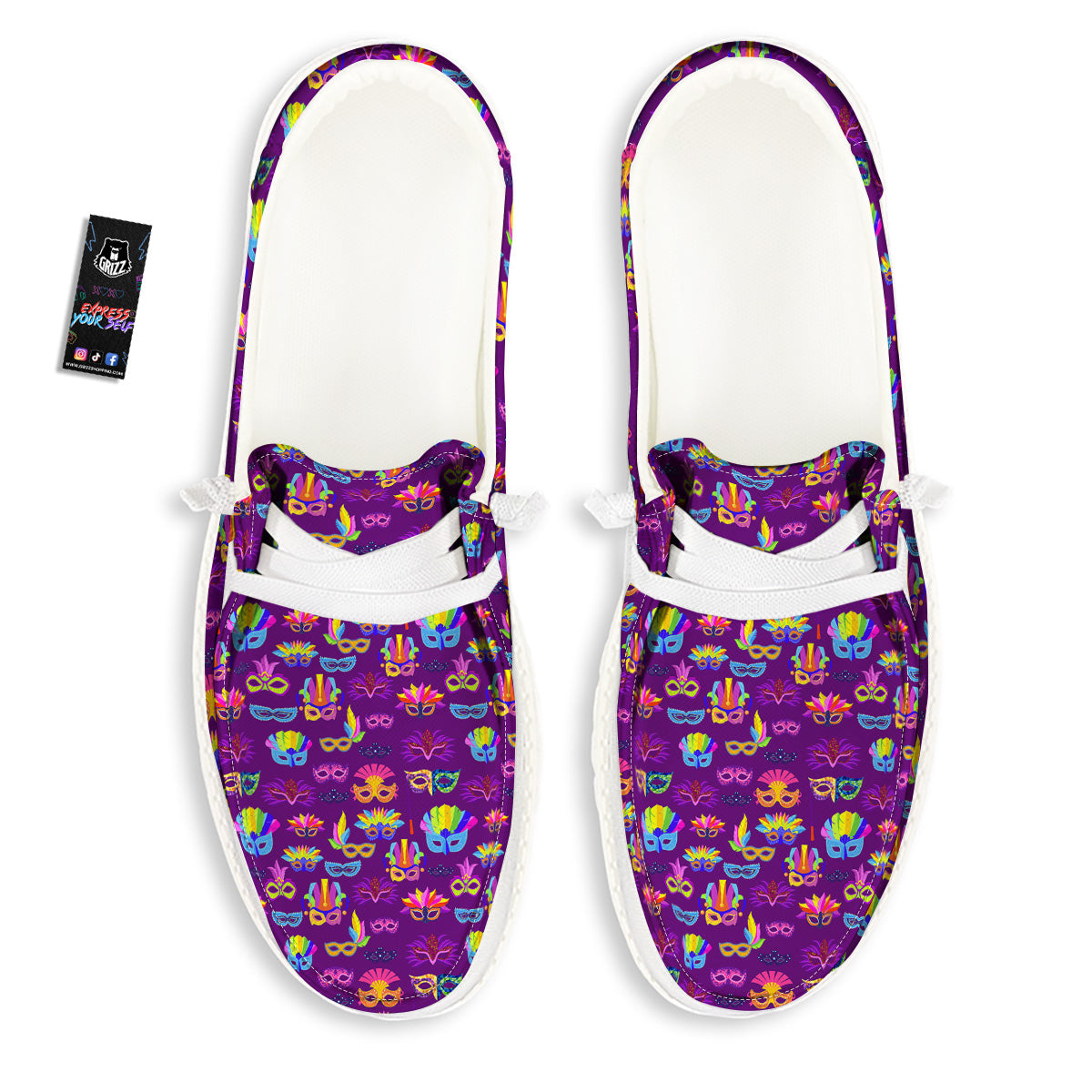 Venice Carnival Mask Print Pattern White Loafers-grizzshop