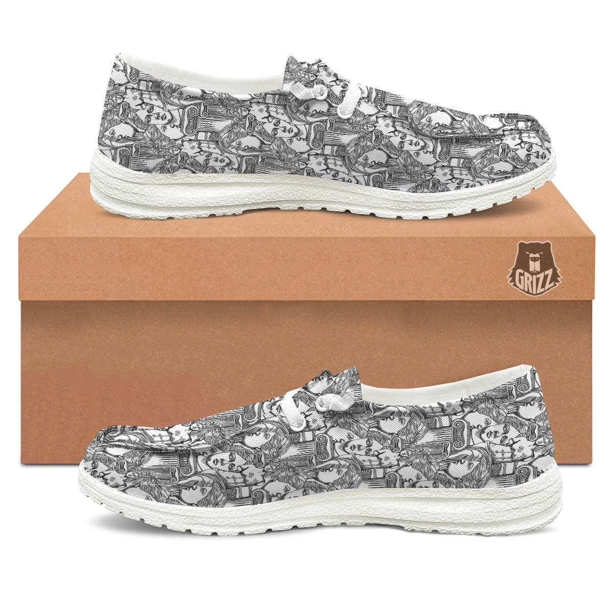 Venus Milos Print Pattern White Loafers-grizzshop