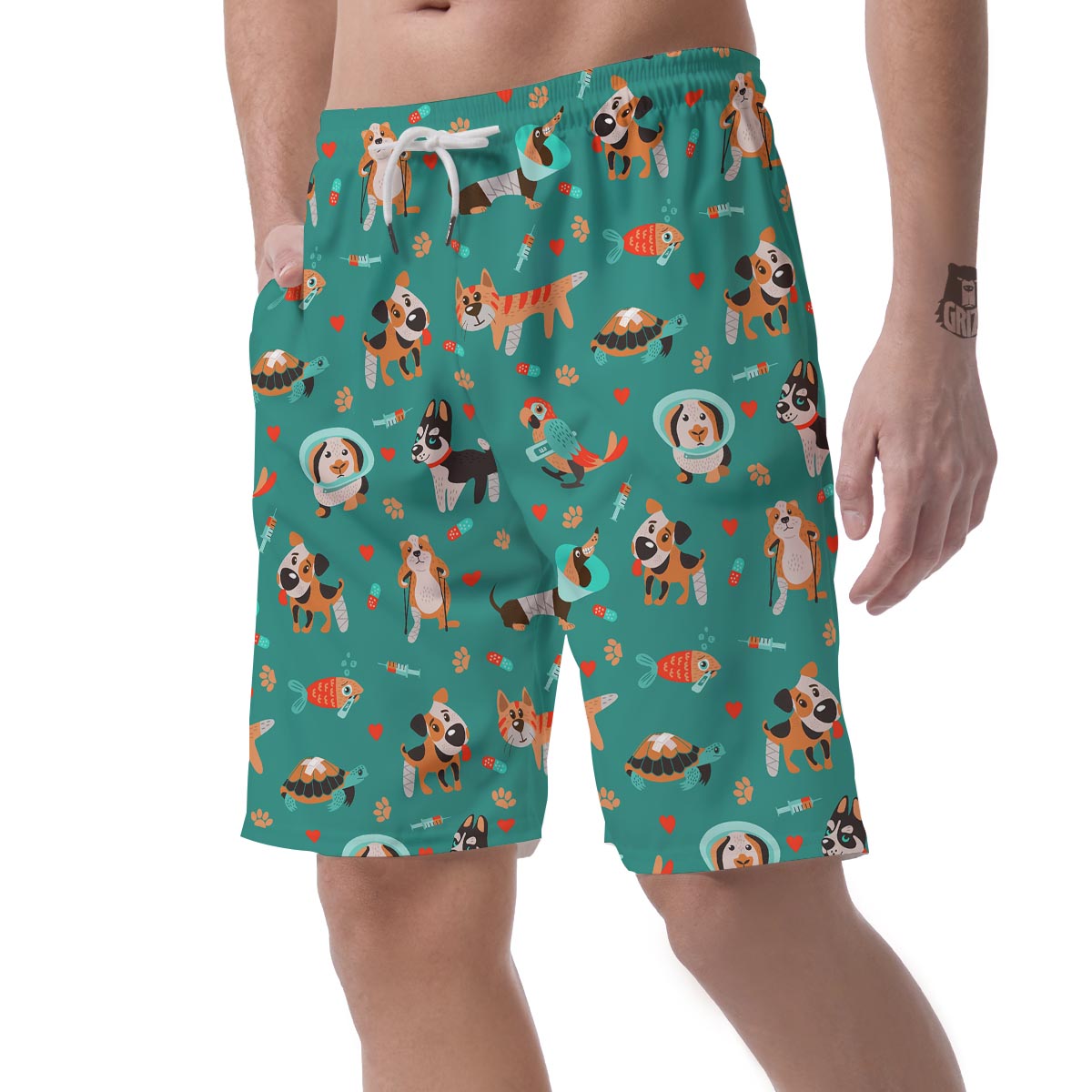 Veterianary Animal Pattern Print Men's Shorts-grizzshop