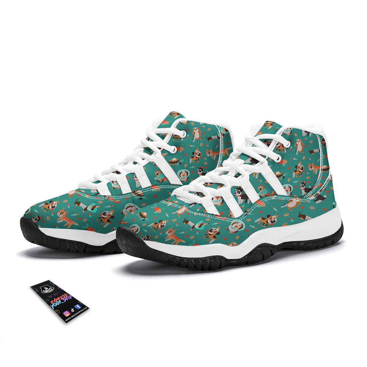 Veterianary Animal Pattern Print White Bball Shoes-grizzshop