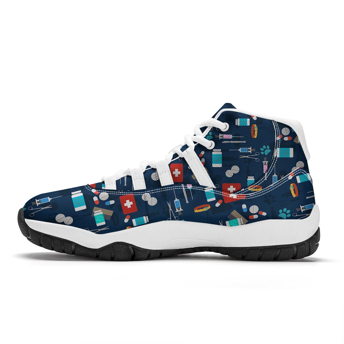 Veterianary Pattern Print White Bball Shoes-grizzshop