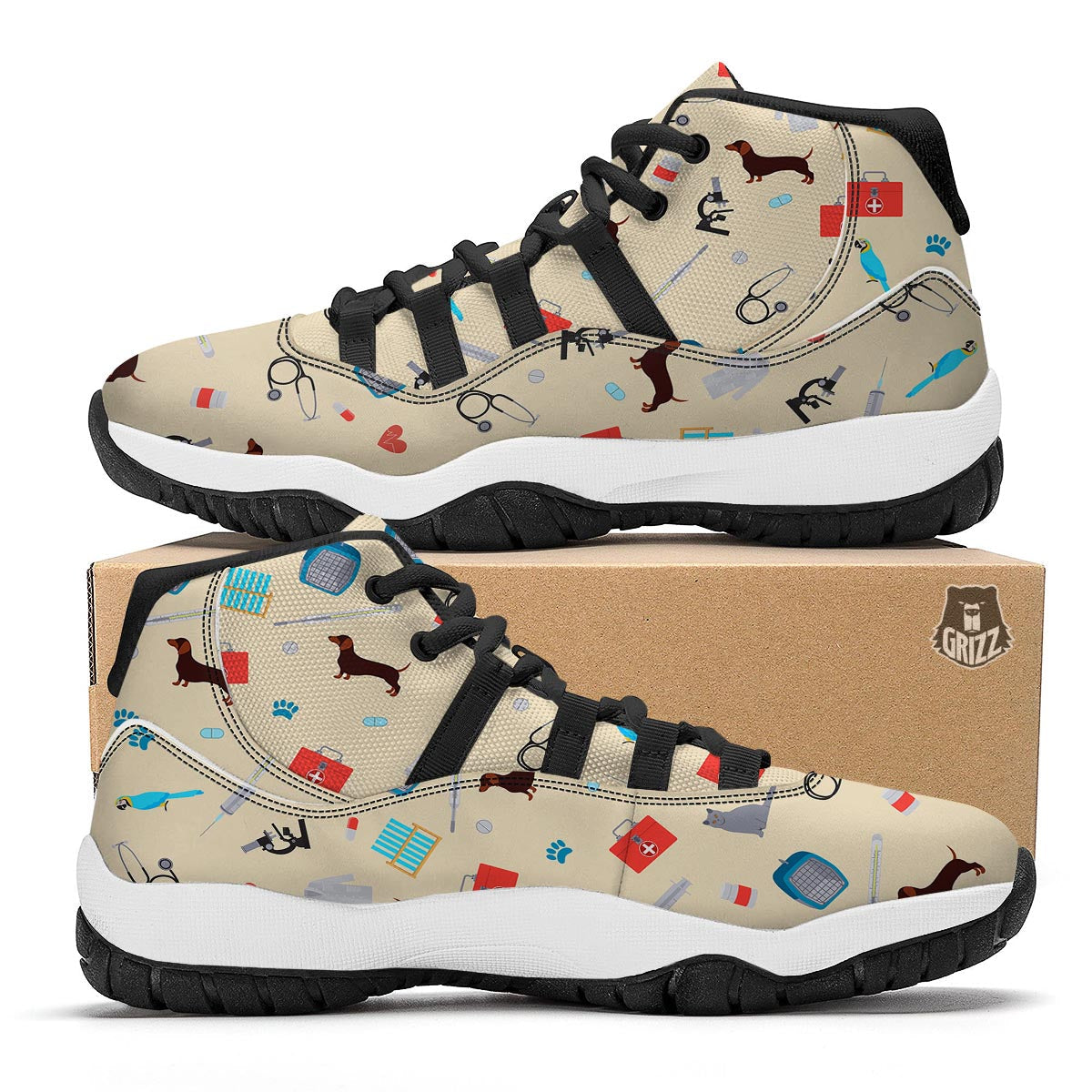 Veterianary Print Pattern Black Bball Shoes-grizzshop