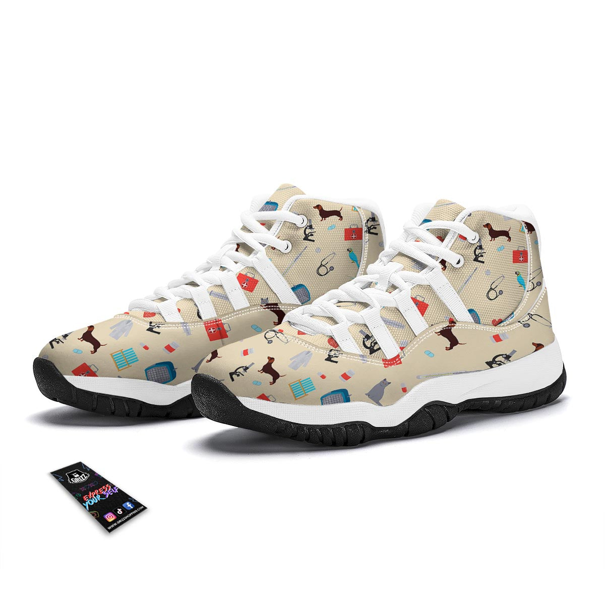 Veterianary Print Pattern White Bball Shoes-grizzshop
