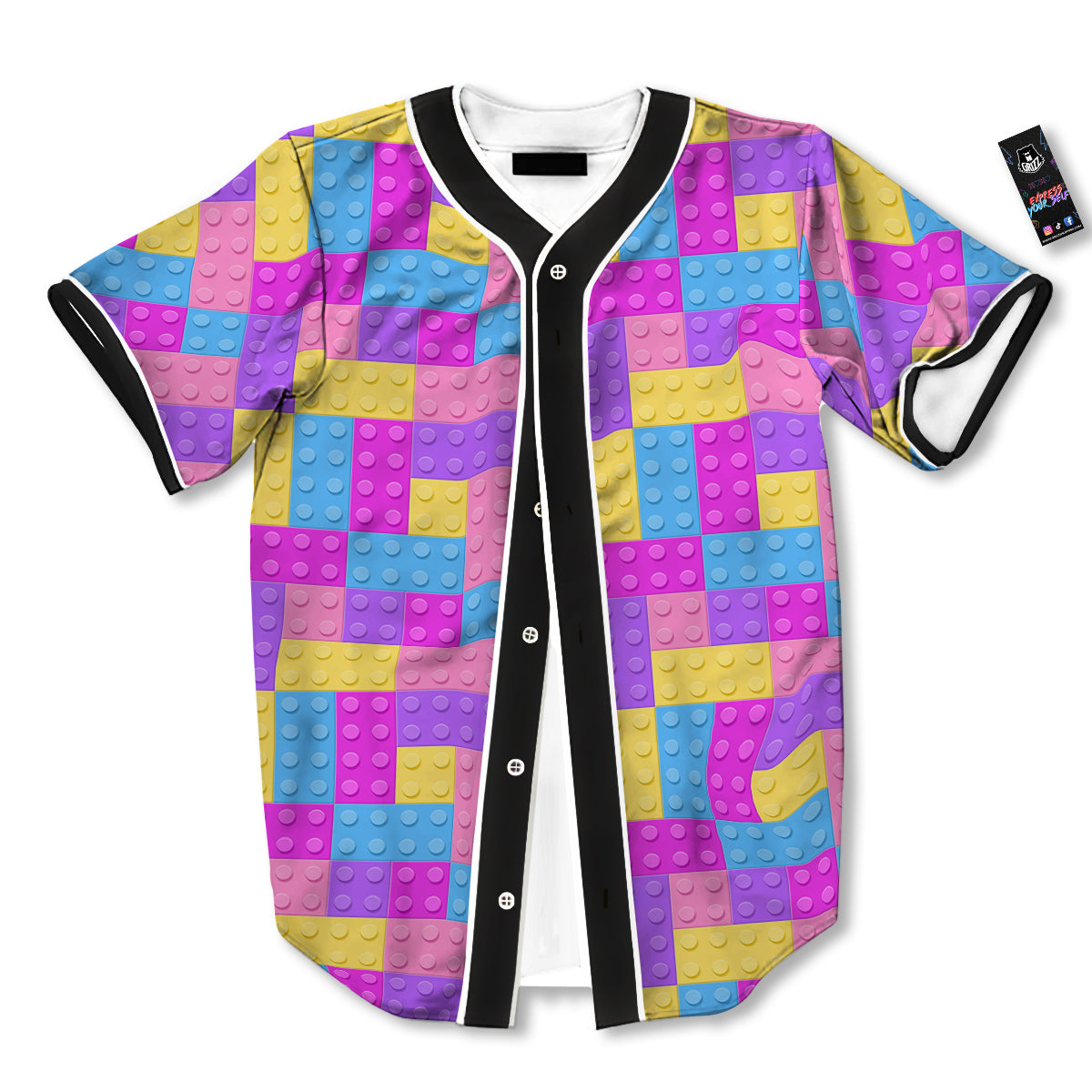 Video Game Colorful Block Puzzle Print Baseball Jersey-grizzshop