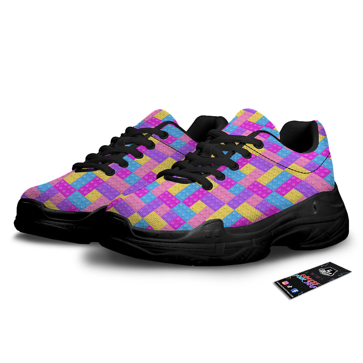 Video Game Colorful Block Puzzle Print Black Chunky Shoes-grizzshop