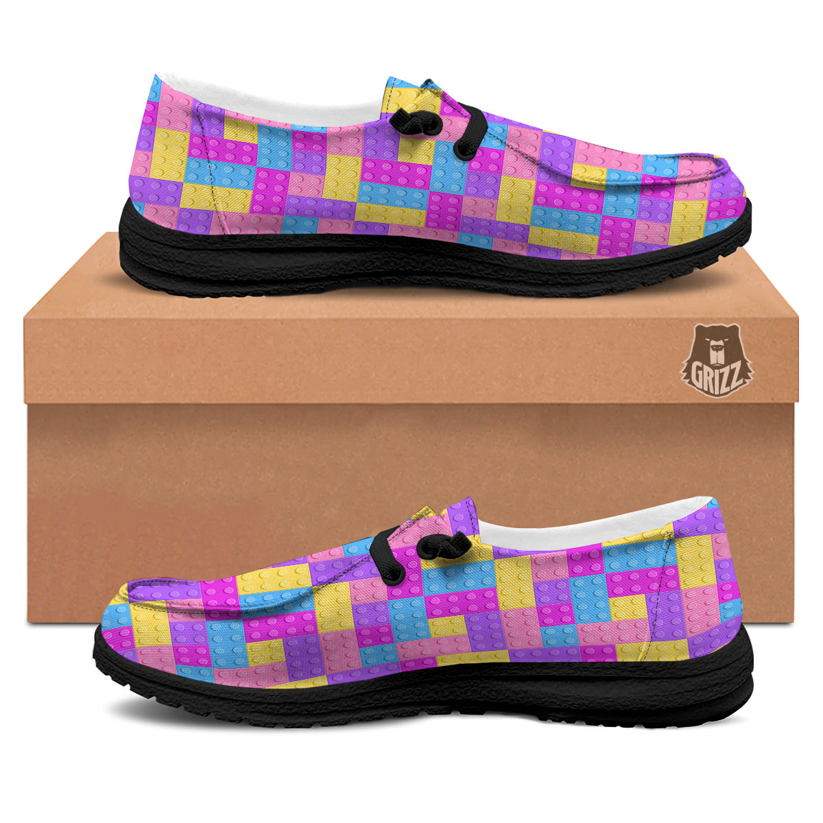 Video Game Colorful Block Puzzle Print Black Loafers-grizzshop